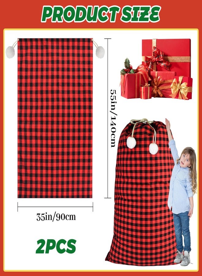 letesult 2PCS 35''x55'' Jumbo Santa Sacks Drawstring Christmas Bags, Buffalo Plaid Extra Large Christmas Gift Bags, Xmas Heavy Santa Present Storage Bag for Holiday Gift Presents Party Supplies - Image 2